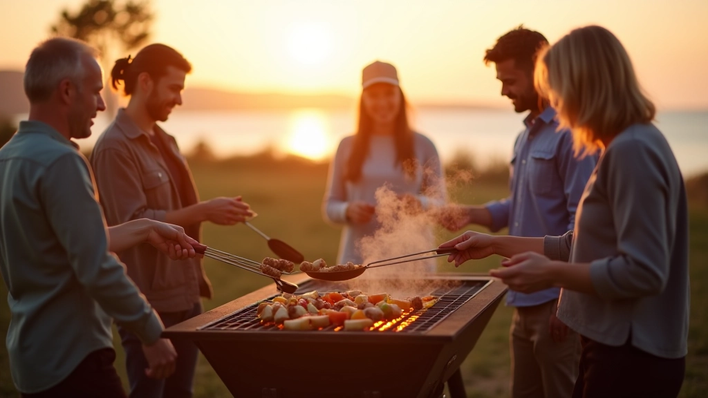 Group enjoying barbecue by the Baltic Sea near Palanga