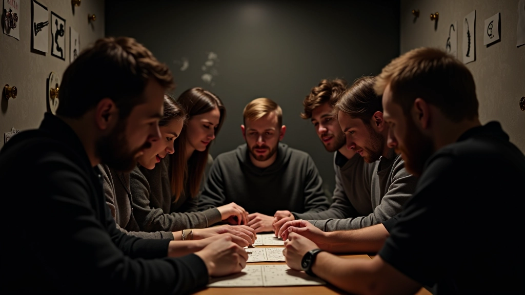 Friends solving puzzles in an escape room in Vilnius