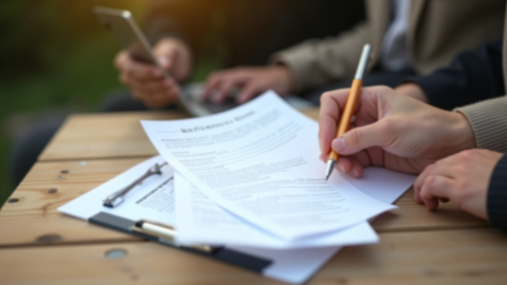 Person checking permits and documents for beach activities on wooden table