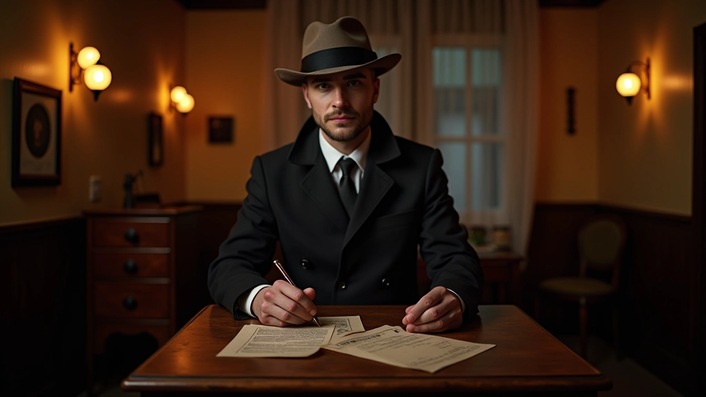 Interior of an escape room with vintage detective-themed decorations and wooden furniture