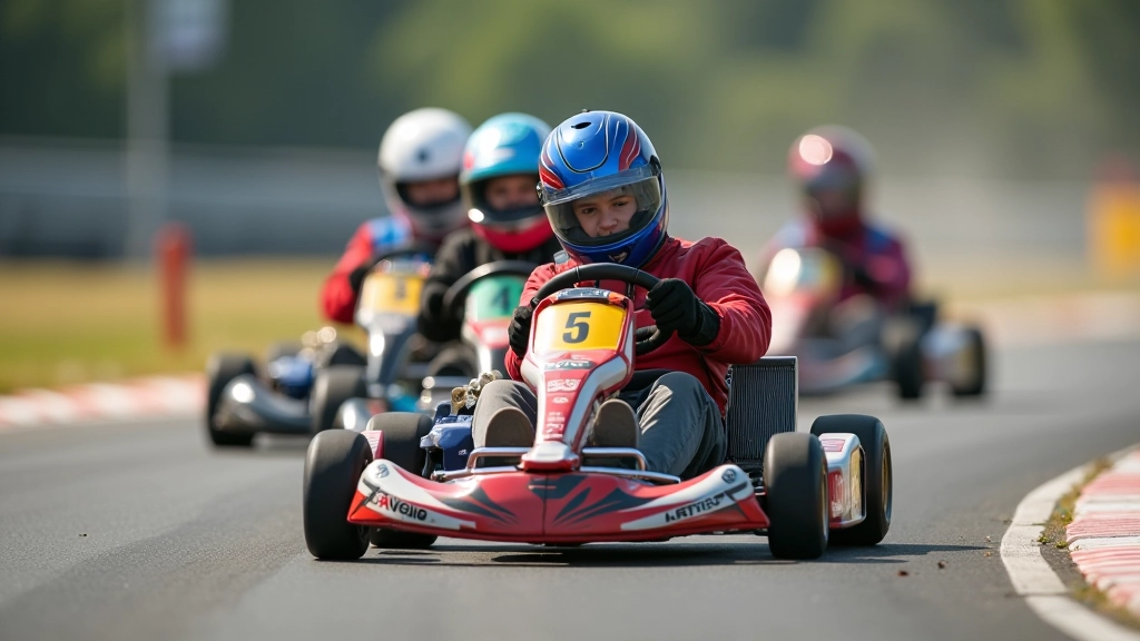 Friends racing on go-kart track